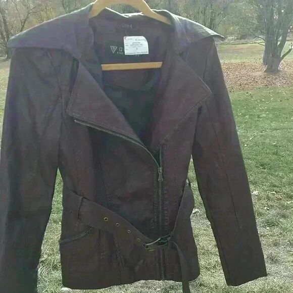 NWT Guess Espresso Faux Leather Belted Fall Jacket 🍁🍂🔥 - Picture 1 of 9